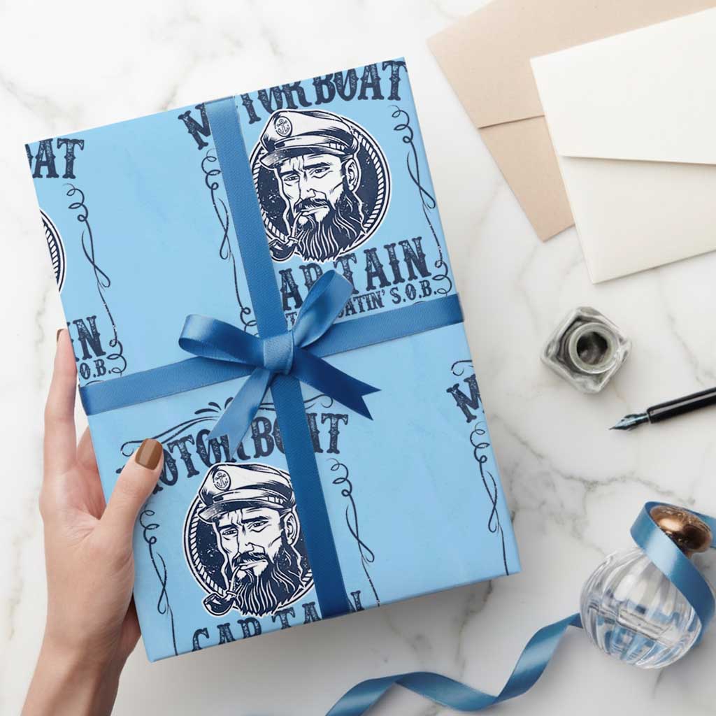 Motor Boat Captain Wrapping Paper Roll Funny Pontoon Boating Motor Boatin Lake Life TS02 Light Blue Print Your Wear