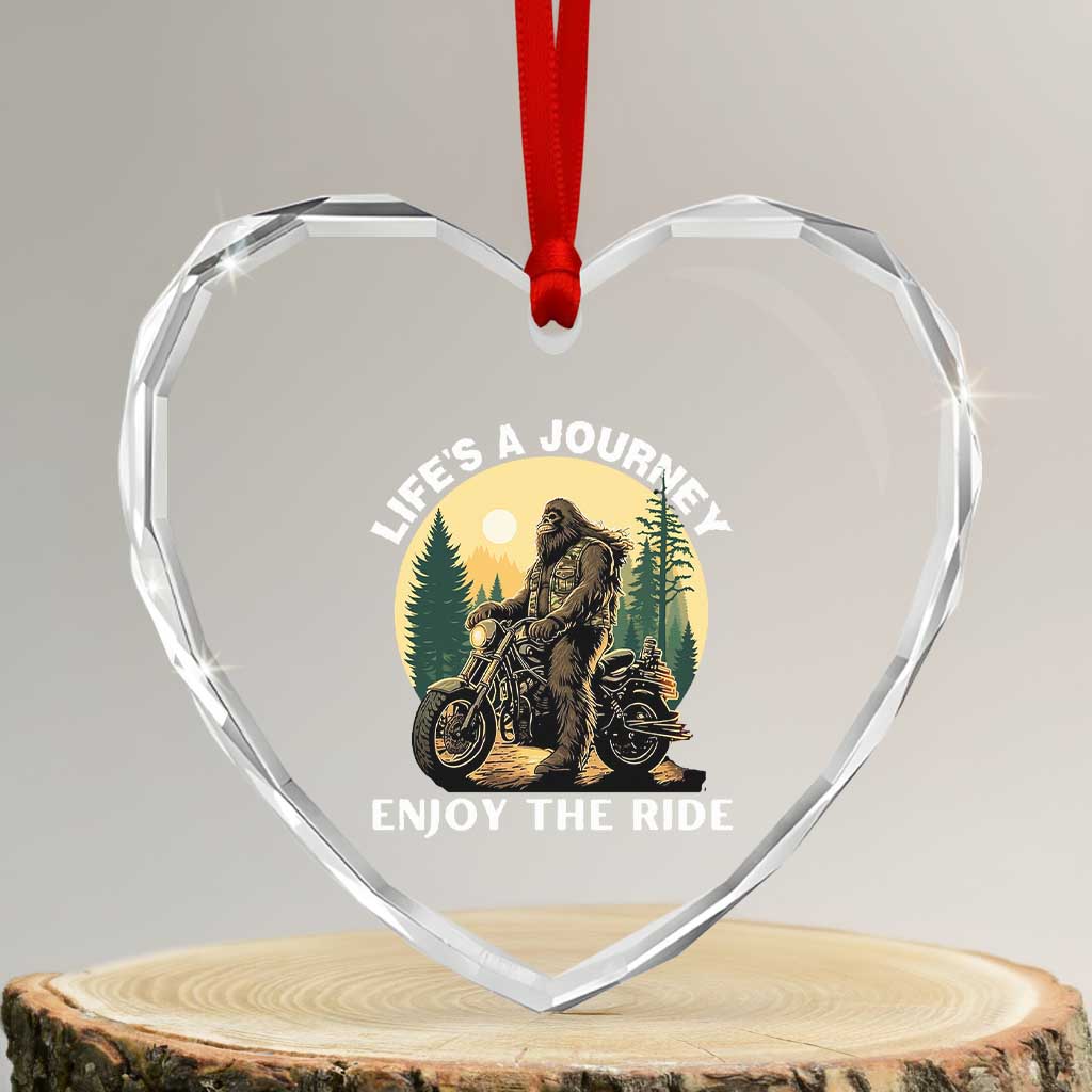 Motorcycle Bigfoot Sasquatch Heart Crystal Glass Ornament Life Is A Journey Enjoy The Ride TS14 Transparent Glass 3'' Heart Print Your Wear