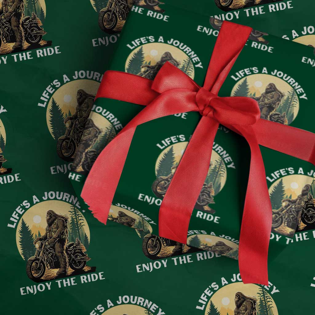 Motorcycle Bigfoot Sasquatch Wrapping Paper Roll Life Is A Journey Enjoy The Ride TS14 Green Print Your Wear
