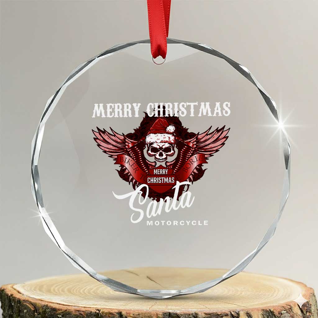 Motorcycle Biker Santa Crystal Glass Ornament Merry Christmas Skull Xmas TS10 Transparent Glass 3'' Circle Print Your Wear