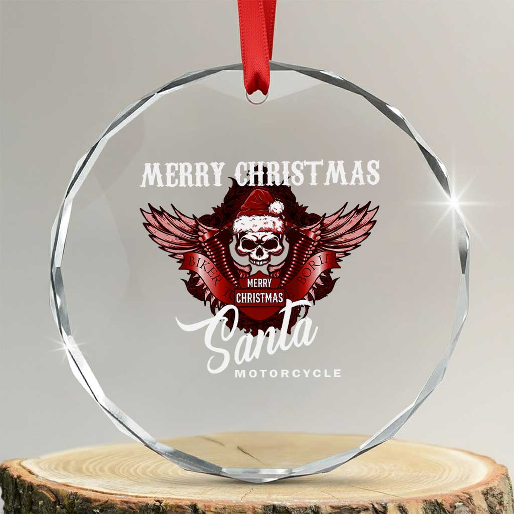 Motorcycle Biker Santa Crystal Glass Ornament Merry Christmas Skull Xmas TS10 Transparent Glass 3'' Circle Print Your Wear