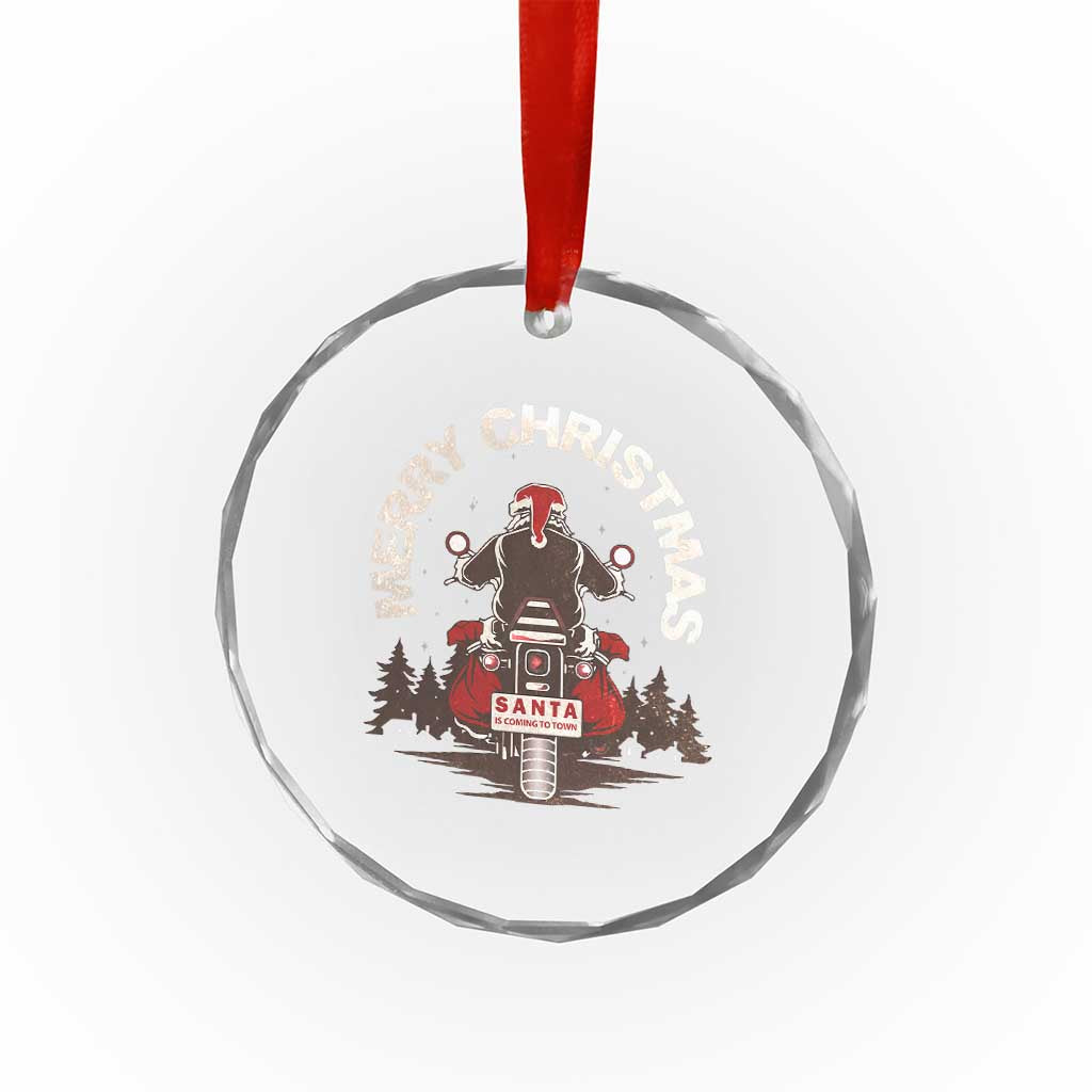 Motorcycle Crystal Glass Ornament Santa Riding to Town Merry Xmas TS10 Print Your Wear