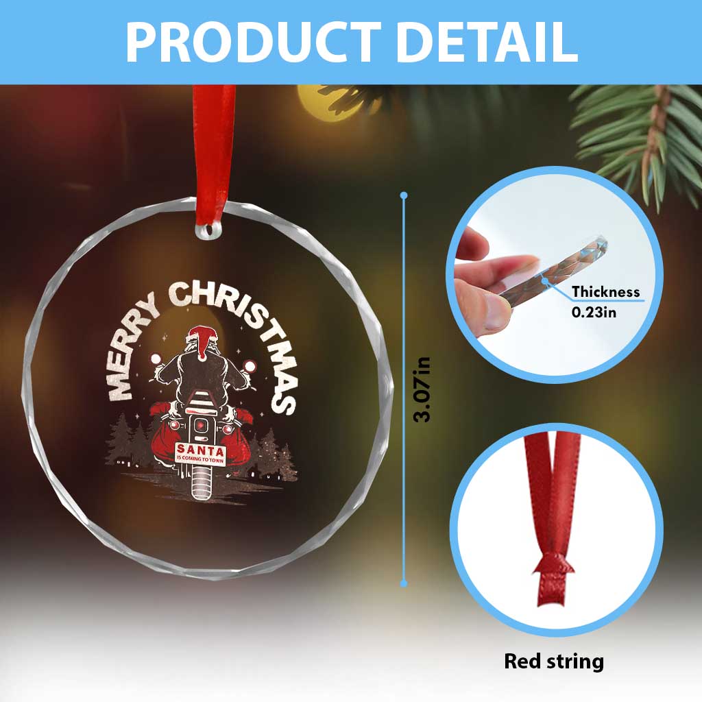 Motorcycle Crystal Glass Ornament Santa Riding to Town Merry Xmas TS10 Print Your Wear