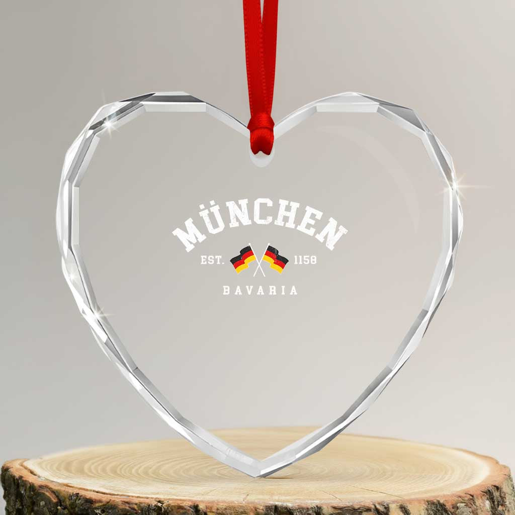 Munich City Bavaria Germany Est 1158 Heart Crystal Glass Ornament Vintage German Flag