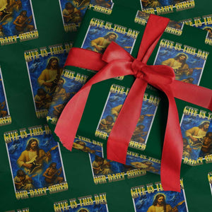 Music Give Us This Day Our Daily Shred Wrapping Paper Roll Funny Jesus Rock Guitar Meme TS02 Green Print Your Wear