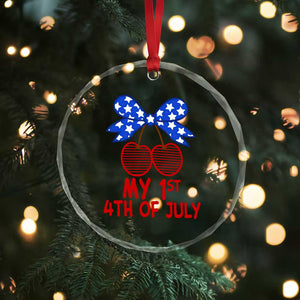 My 1st 4th of July Coquette Bow Striped Cherries Crystal Glass Ornament Preppy Patriotic Baby Girl Independence Holiday