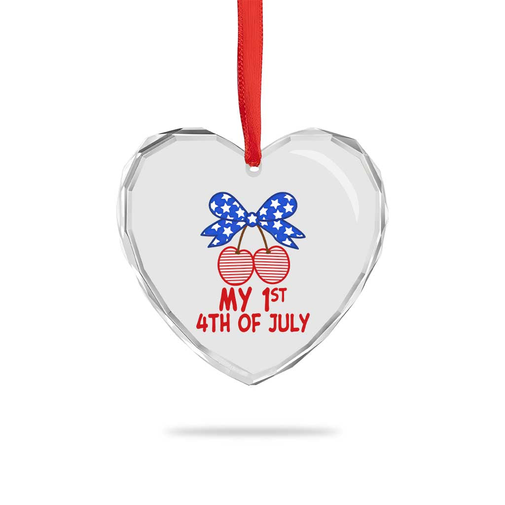 My 1st 4th of July Coquette Bow Striped Cherries Heart Crystal Glass Ornament Preppy Patriotic Baby Girl Independence Holiday