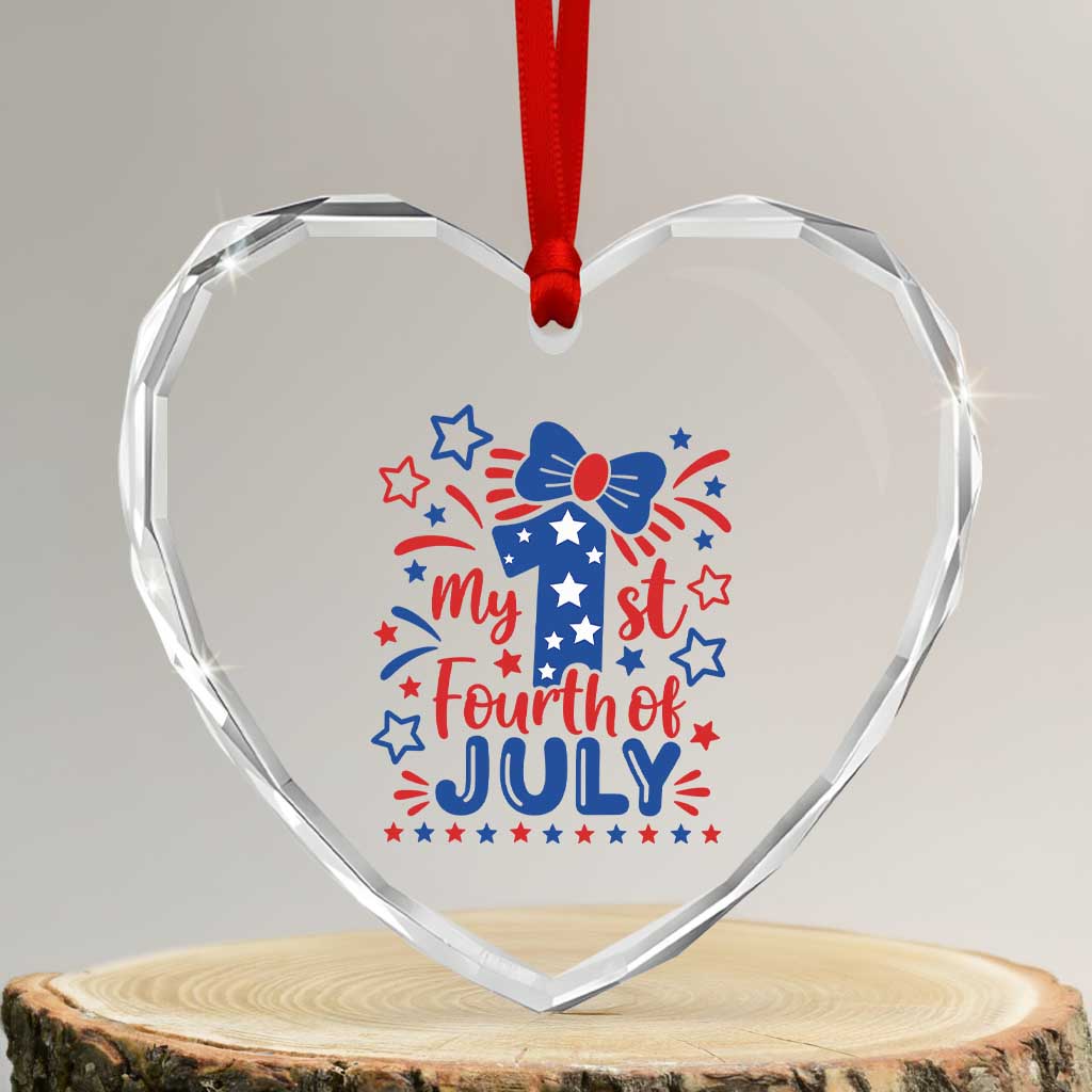 My 1st Fourth of July Patriotic Star Bow Heart Crystal Glass Ornament Number One Festive Holiday Independence Milestone