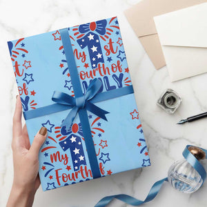 My 1st Fourth of July Patriotic Star Bow Wrapping Paper Roll Number One Festive Holiday Independence Milestone