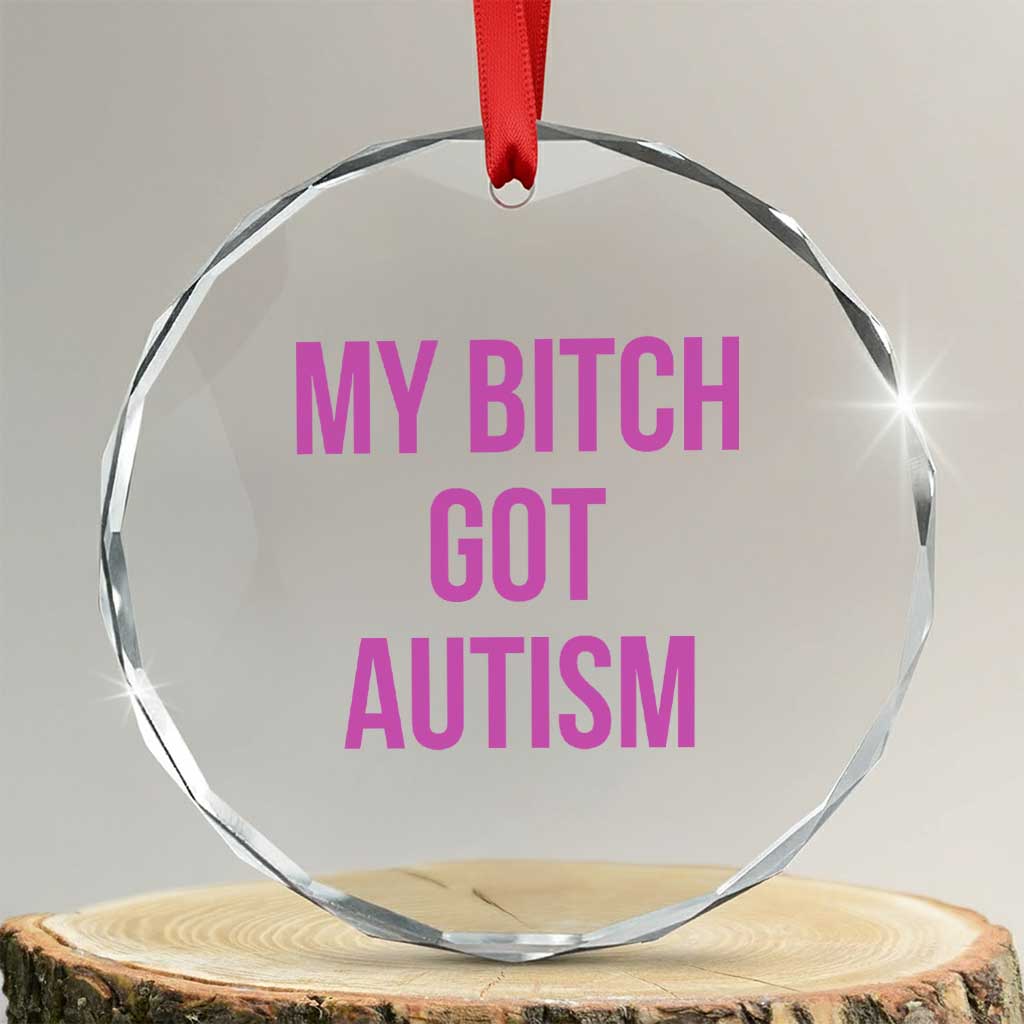 My Bitch Got Autism Crystal Glass Ornament Funny Saying Meme TS10 Transparent Glass 3'' Circle Print Your Wear