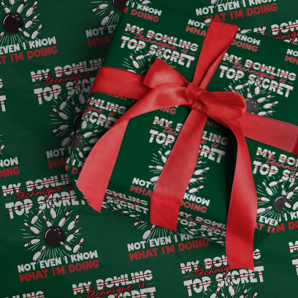 My Bowling Technique Is Top Secret Wrapping Paper Roll Funny Bowler Gift TS12 Green Print Your Wear