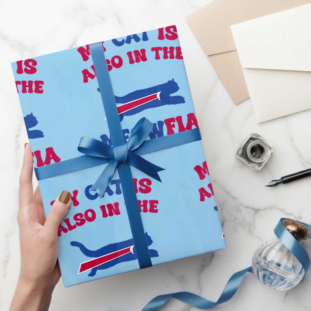 My Cat Is Also In The Meowfia Wrapping Paper Roll Cat Dad Football Lover Mafia Fan TS10 Light Blue Print Your Wear