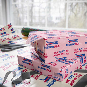 My Cat Is Also In The Meowfia Wrapping Paper Roll Cat Dad Football Lover Mafia Fan TS10 Light Pink Print Your Wear