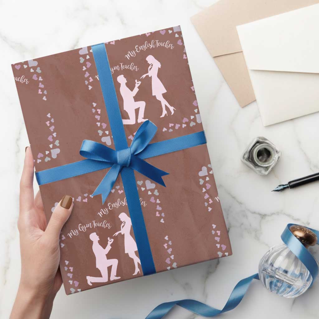 My English Teacher and Gym Teacher Are Getting Married Wrapping Paper Roll She Said Yes Love Story Romance TS02 Mocha Print Your Wear