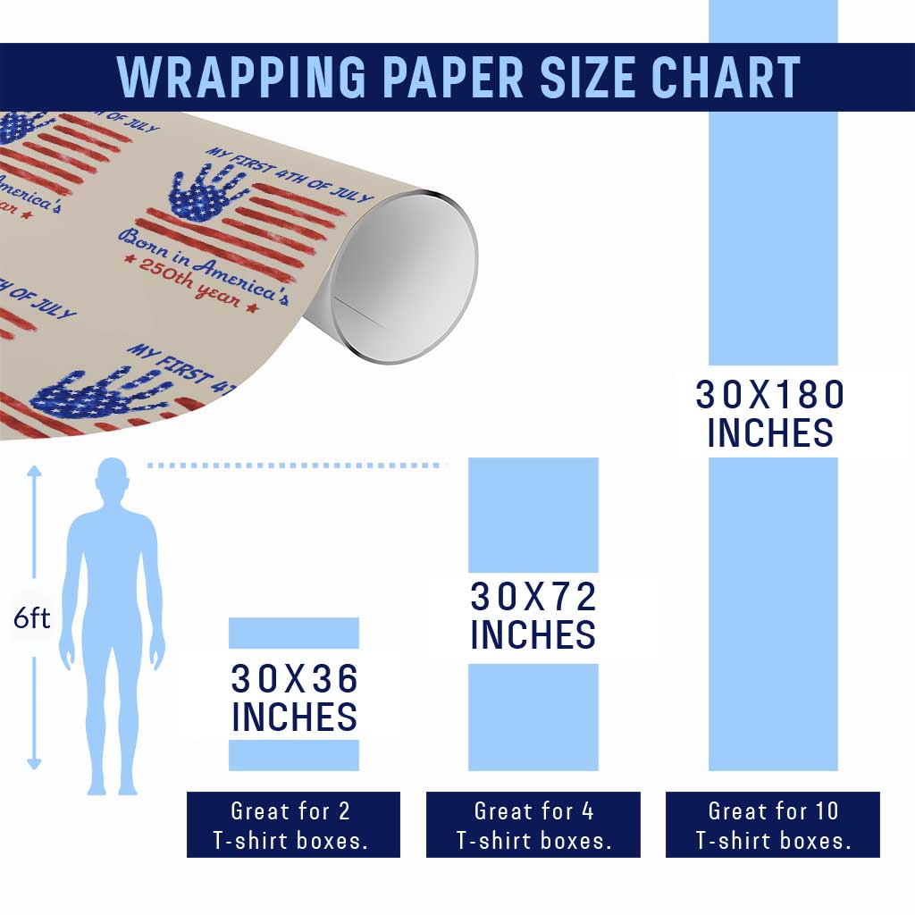 My First 4th of July Celebrate Semiquincentennial Cute Wrapping Paper Roll Born in America's 250th Year Patriotic Milestone Celebration