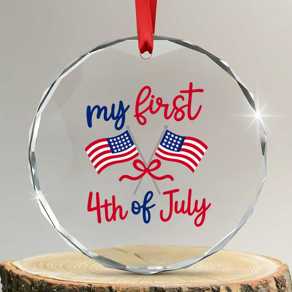 My First 4th of July Crossed American Flags Bow Crystal Glass Ornament Patriotic Baby Girl Holiday Milestone
