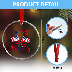 My First 4th of July Crossed American Flags Bow Crystal Glass Ornament Patriotic Baby Girl Holiday Milestone