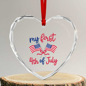 My First 4th of July Crossed American Flags Bow Heart Crystal Glass Ornament Patriotic Baby Girl Holiday Milestone