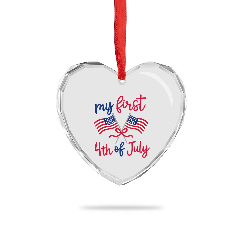 My First 4th of July Crossed American Flags Bow Heart Crystal Glass Ornament Patriotic Baby Girl Holiday Milestone