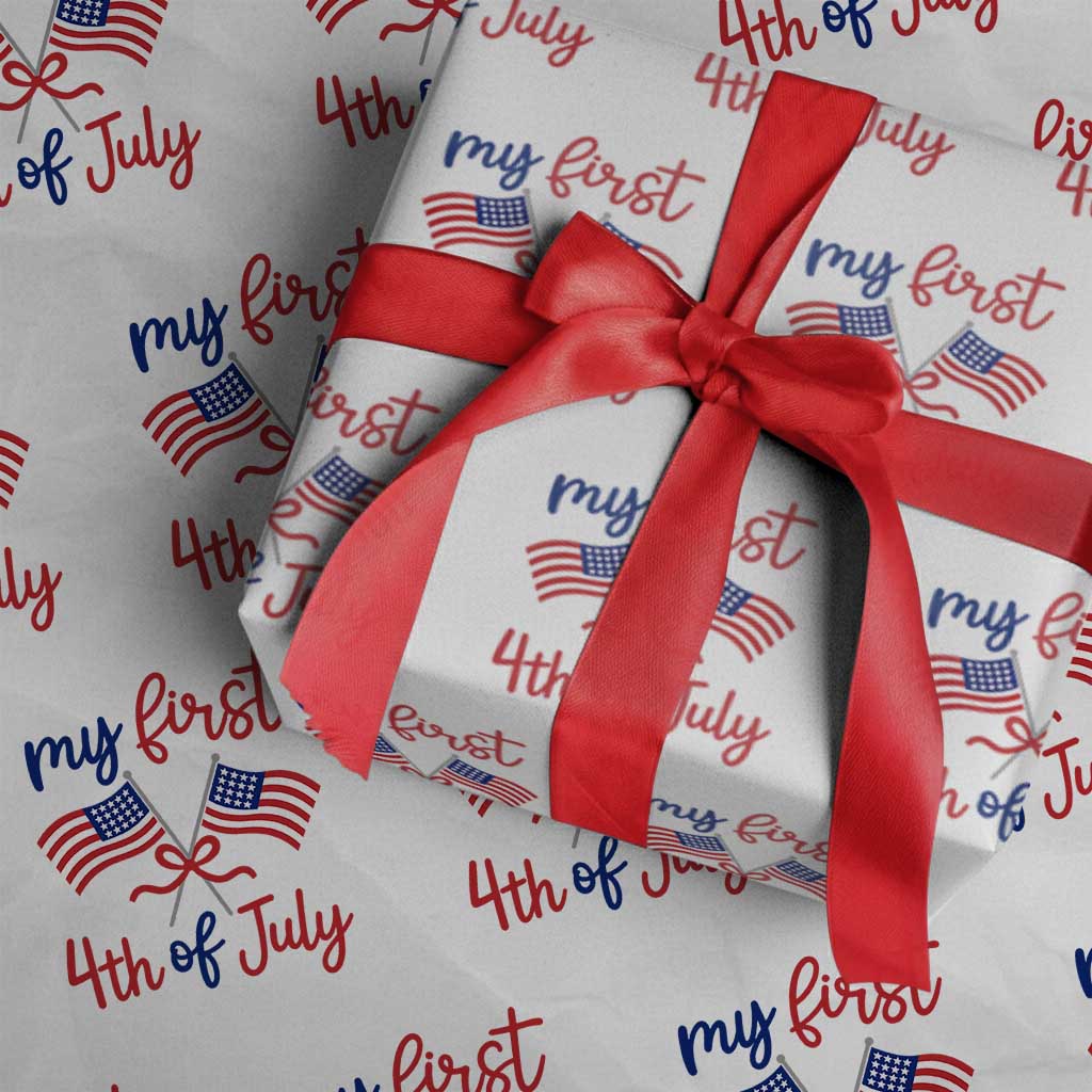 My First 4th of July Crossed American Flags Bow Wrapping Paper Roll Patriotic Baby Girl Holiday Milestone