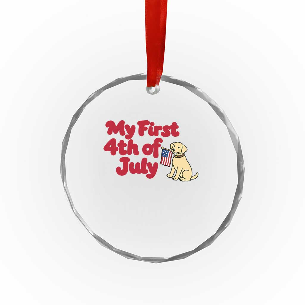 My First 4th of July Cute Golden Retriever Puppy Dog Crystal Glass Ornament American Flag Independence Holiday Milestone
