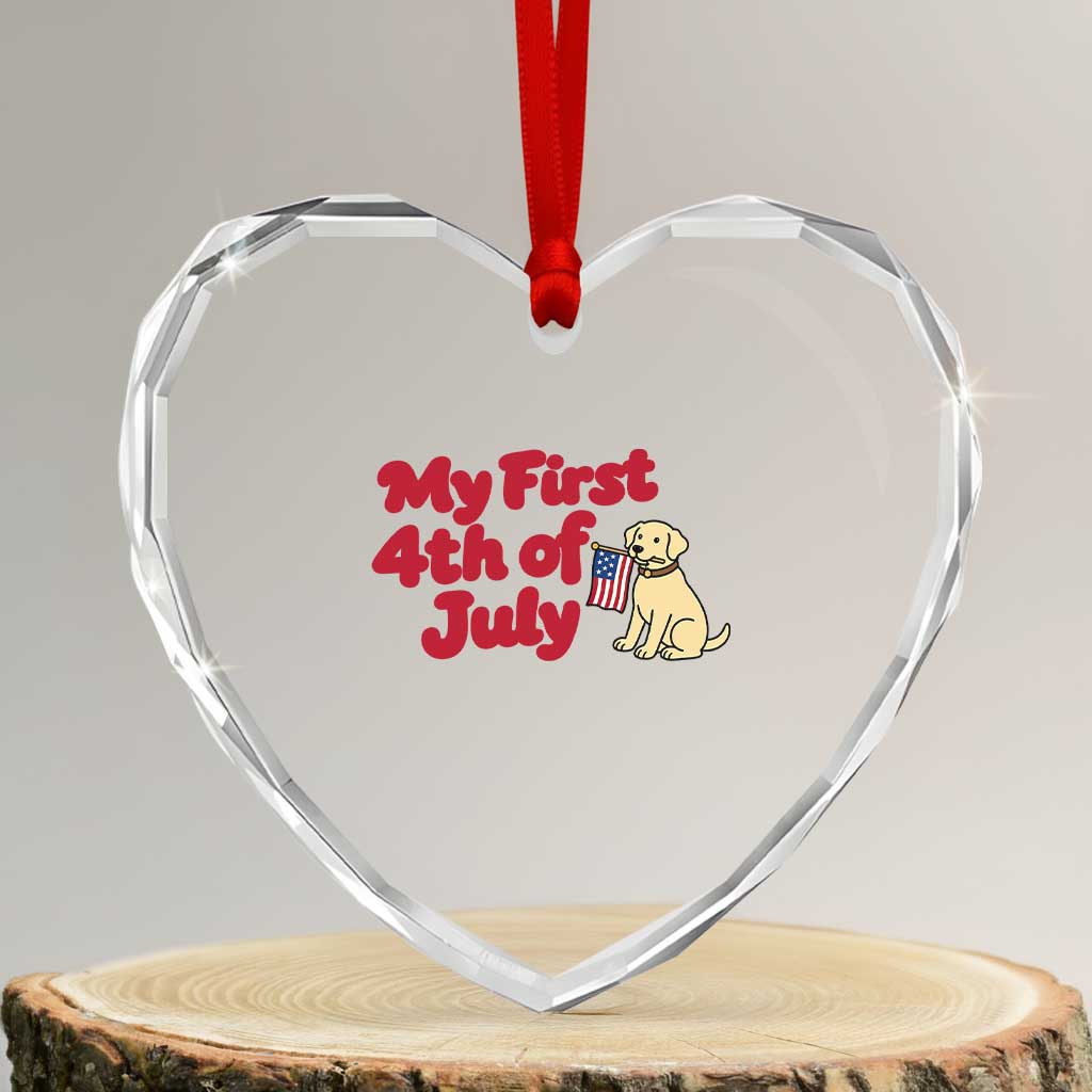My First 4th of July Cute Golden Retriever Puppy Dog Heart Crystal Glass Ornament American Flag Independence Holiday Milestone