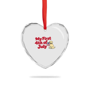 My First 4th of July Cute Golden Retriever Puppy Dog Heart Crystal Glass Ornament American Flag Independence Holiday Milestone