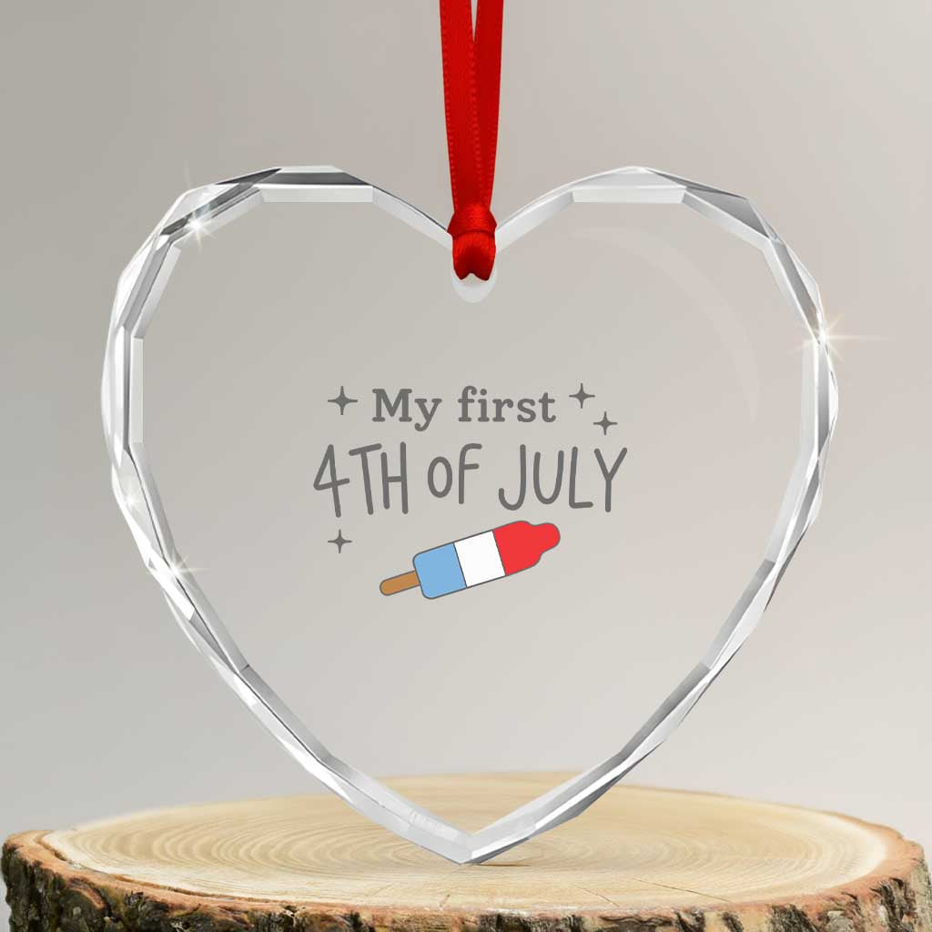 My First 4th of July Cute Summer Rocket Popsicle Heart Crystal Glass Ornament Firecracker Ice Lolly Patriotic Baby Independence Holiday TS02 Transparent Glass 3'' Heart Print Your Wear