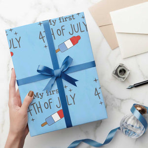 My First 4th of July Cute Summer Rocket Popsicle Wrapping Paper Roll Firecracker Ice Lolly Patriotic Baby Independence Holiday