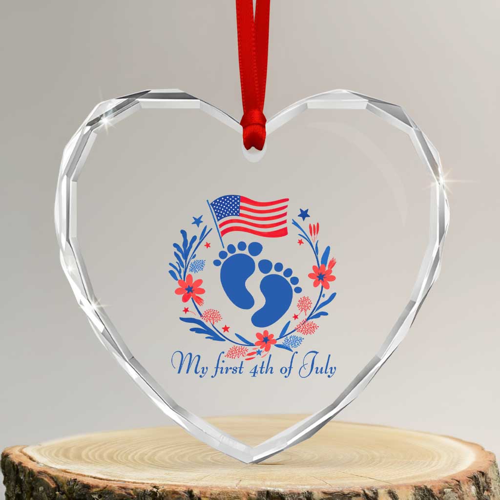 My First 4th of July Patriotic Cute Baby Footprints Heart Crystal Glass Ornament American Flag Wreath America Holiday Milestone