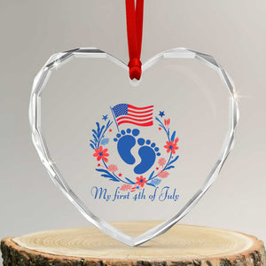 My First 4th of July Patriotic Cute Baby Footprints Heart Crystal Glass Ornament American Flag Wreath America Holiday Milestone