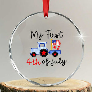 My First 4th of July Patriotic Tractor Cute Crystal Glass Ornament American Flag Infant Independence Holiday Milestone