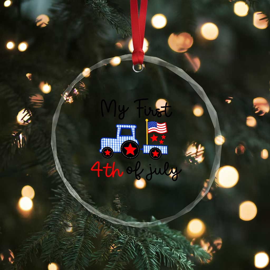 My First 4th of July Patriotic Tractor Cute Crystal Glass Ornament American Flag Infant Independence Holiday Milestone