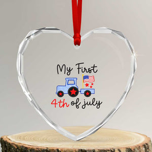 My First 4th of July Patriotic Tractor Cute Heart Crystal Glass Ornament American Flag Infant Independence Holiday Milestone