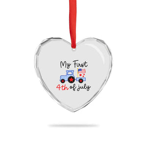 My First 4th of July Patriotic Tractor Cute Heart Crystal Glass Ornament American Flag Infant Independence Holiday Milestone