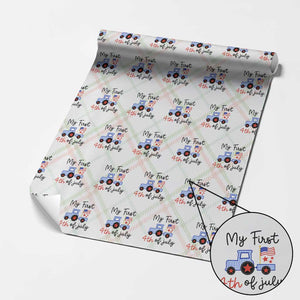 My First 4th of July Patriotic Tractor Cute Wrapping Paper Roll American Flag Infant Independence Holiday Milestone