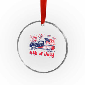 My First 4th of July Retro American Flag Pickup Truck Crystal Glass Ornament Americana Patriotic Independence Holiday Milestone