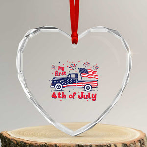 My First 4th of July Retro American Flag Pickup Truck Heart Crystal Glass Ornament Americana Patriotic Independence Holiday Milestone