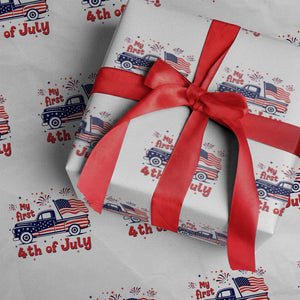 My First 4th of July Retro American Flag Pickup Truck Wrapping Paper Roll Americana Patriotic Independence Holiday Milestone