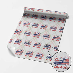 My First 4th of July Retro American Flag Pickup Truck Wrapping Paper Roll Americana Patriotic Independence Holiday Milestone