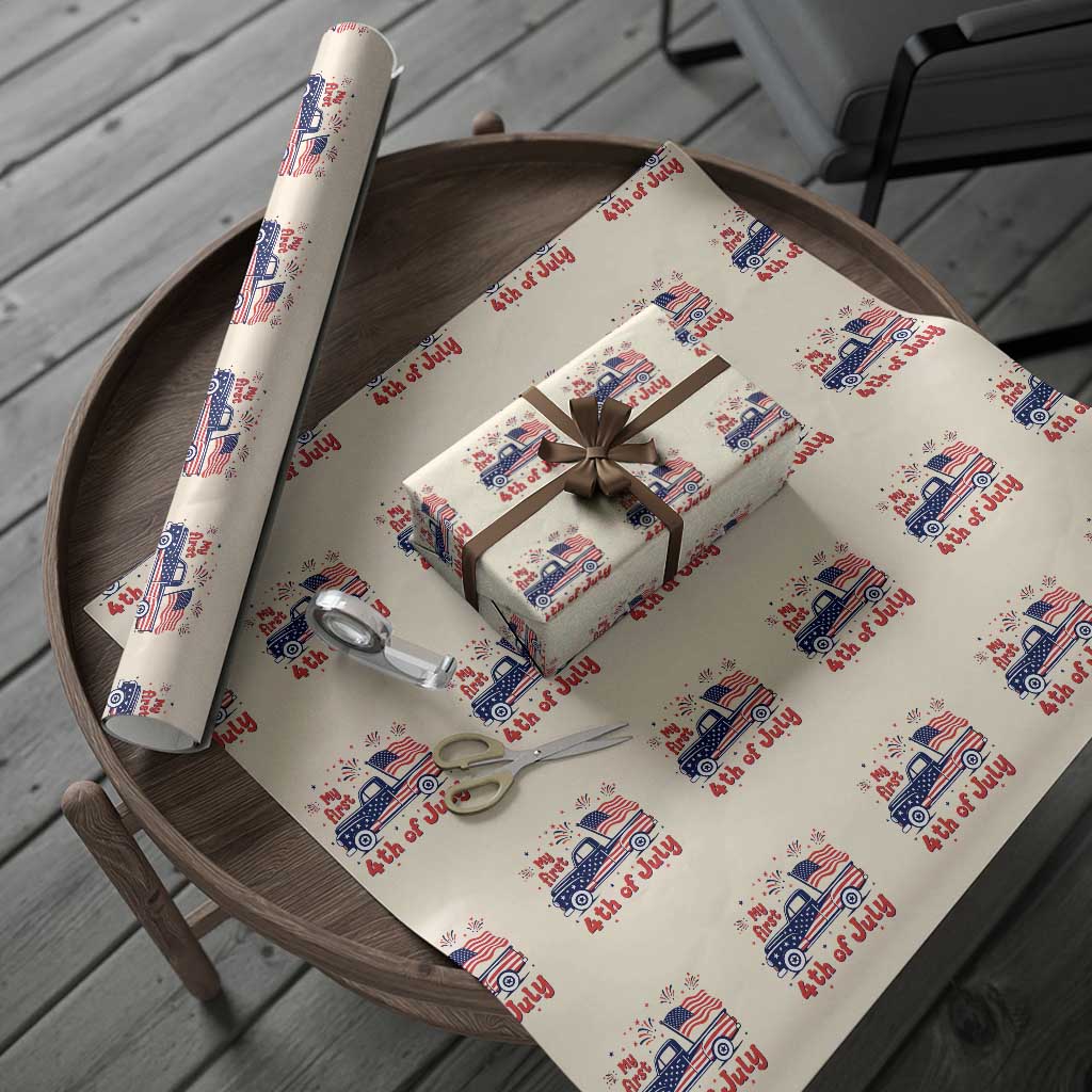 My First 4th of July Retro American Flag Pickup Truck Wrapping Paper Roll Americana Patriotic Independence Holiday Milestone