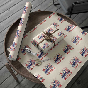 My First 4th of July Retro American Flag Pickup Truck Wrapping Paper Roll Americana Patriotic Independence Holiday Milestone