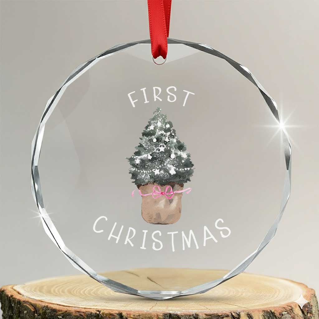 My First Christmas Crystal Glass Ornament Baby's First Holiday Xmas Tree Bow TS10 Transparent Glass 3'' Circle Print Your Wear
