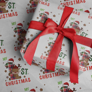 My First Christmas Cute Reindeer Santa Hat Wrapping Paper Roll TS11 White Print Your Wear