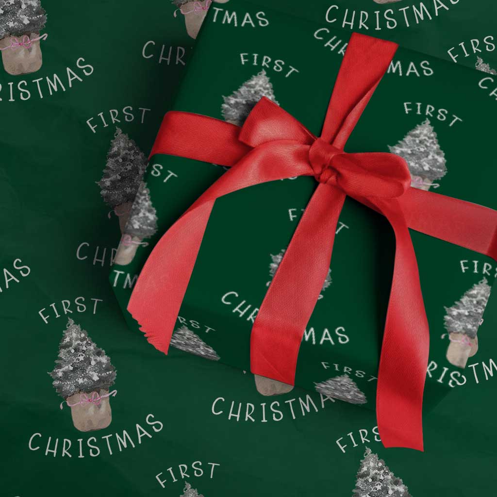 My First Christmas Wrapping Paper Roll Baby's First Holiday Xmas Tree Bow TS10 Green Print Your Wear
