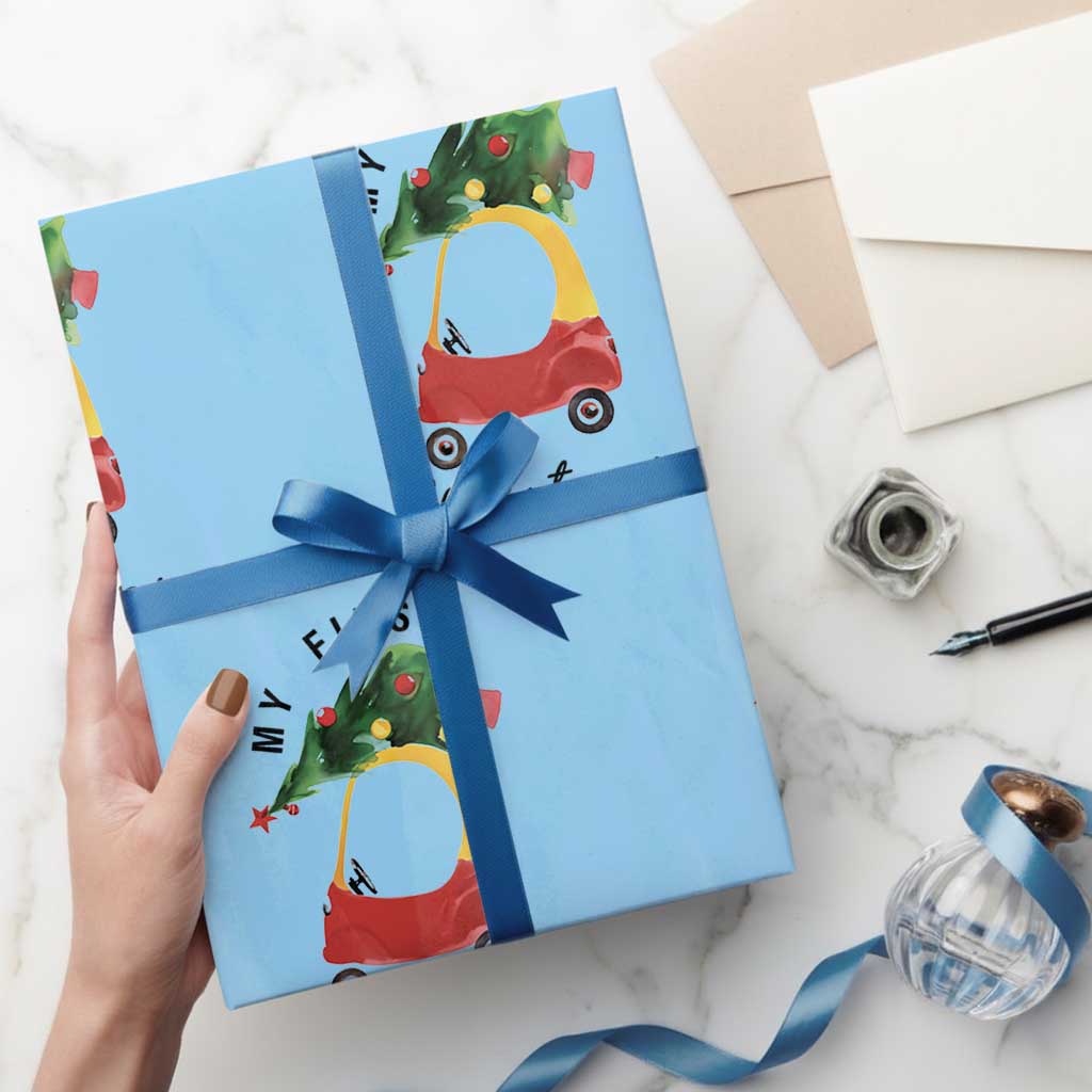 My First Christmas Wrapping Paper Roll Toy Car Xmas Tree TS11 Light Blue Print Your Wear