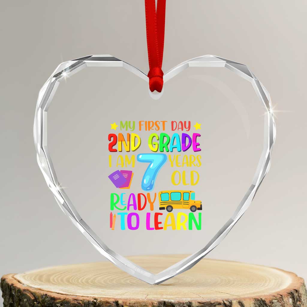 My First Day of 2nd Grade Heart Crystal Glass Ornament Ready to Learn Back to School
