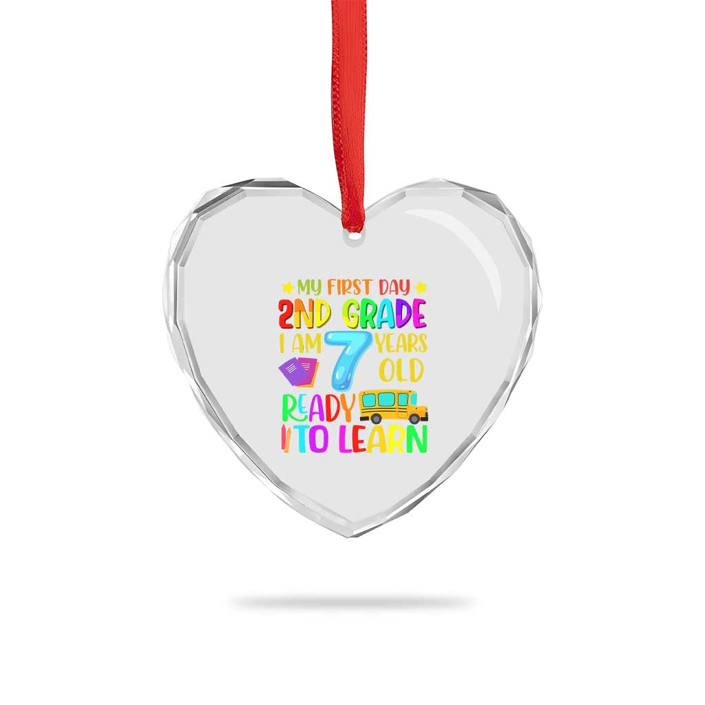 My First Day of 2nd Grade Heart Crystal Glass Ornament Ready to Learn Back to School