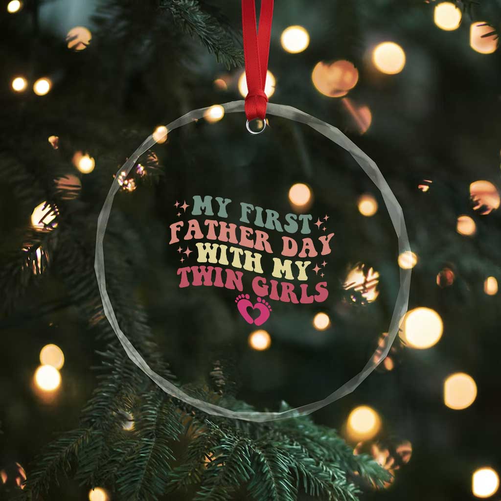 My First Fathers Day With Twin Girls Crystal Glass Ornament Funny New Dad Gift TS14 Print Your Wear