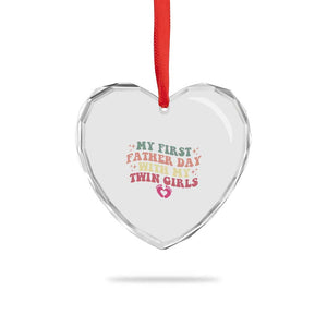 My First Fathers Day With Twin Girls Heart Crystal Glass Ornament Funny New Dad Gift